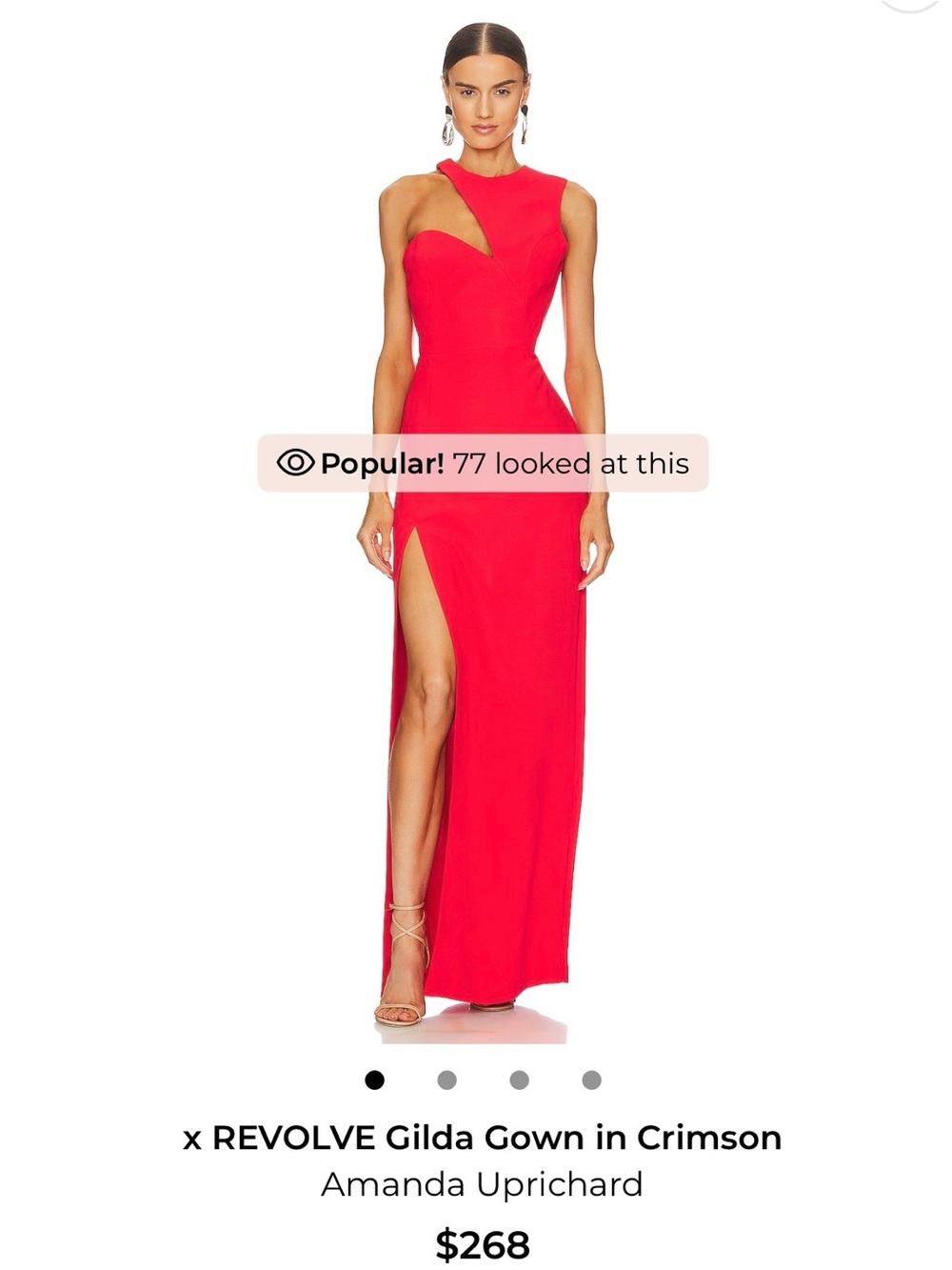 Amanda Uprichard Crimson One-Shoulder Gown with High Slit